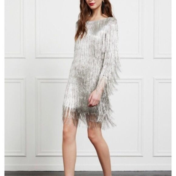 Nwt Rachel Zoe | Ballina Boat-Neck Metallic Fringe Cocktail Dress - Picture 1 of 11